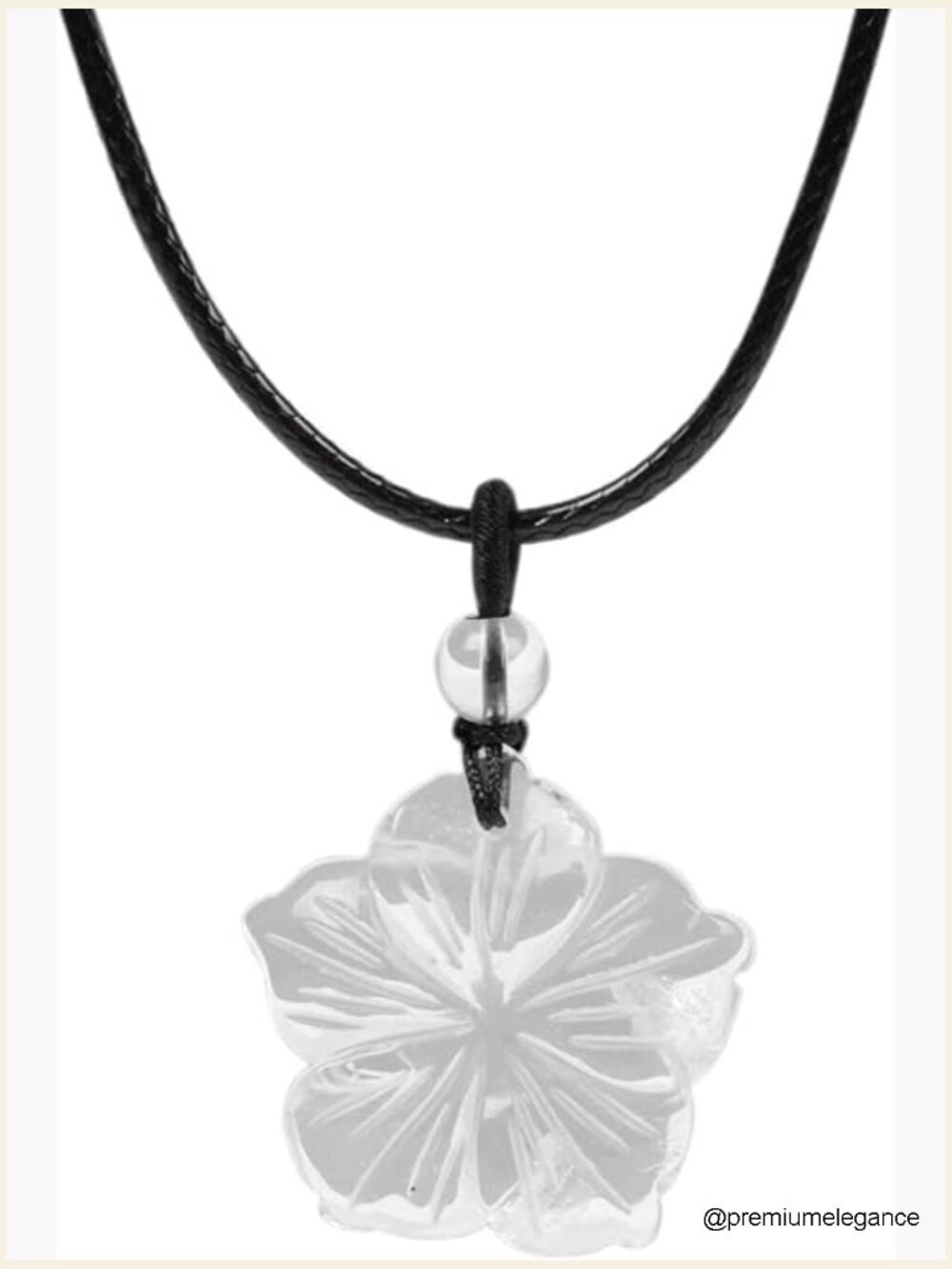Hand Carved Gemstone Hawaii Flower Pendant Necklace 22" Wax Rope Cord